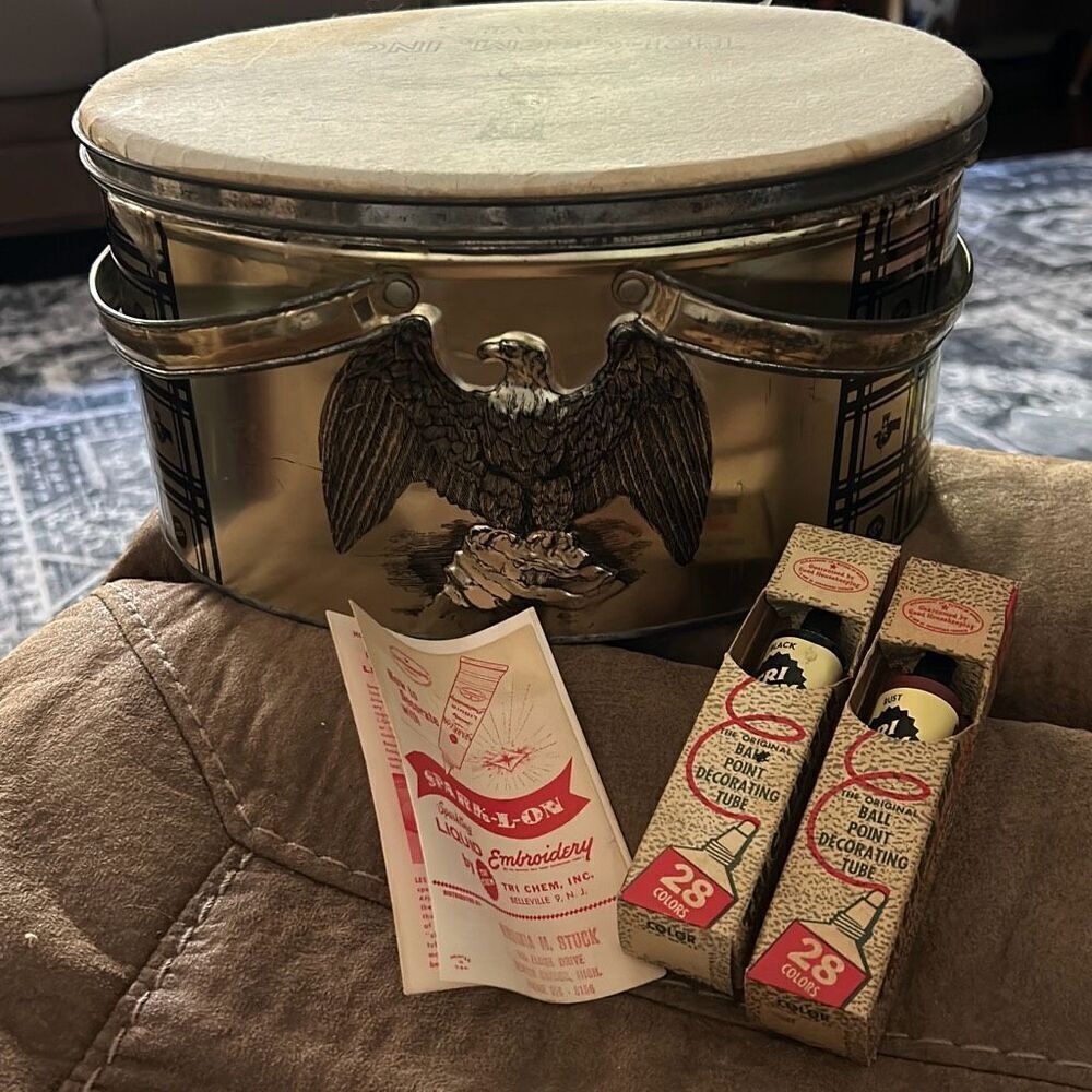 Vintage 1940s–1950s Eagle Motif Decorative Snare Drum w/ Tri-Chem Spark-L-On Kit